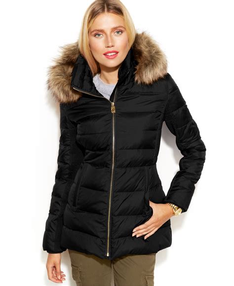 michael kors hooded faux-fur-trim down puffer coat|Michael Kors lightweight puffer coats.